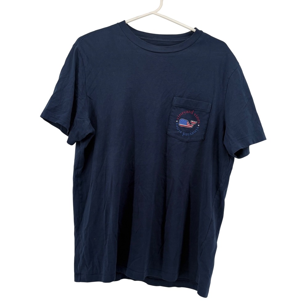 Vineyard Vines Whale American Flag Pocket T Shirt Navy Blue Cotton Size Small - Picture 2 of 4